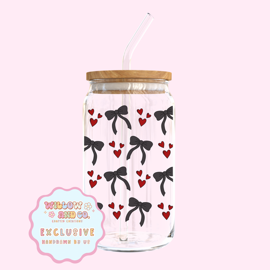 Love & Bows (Red & Black) - Glass Tumbler