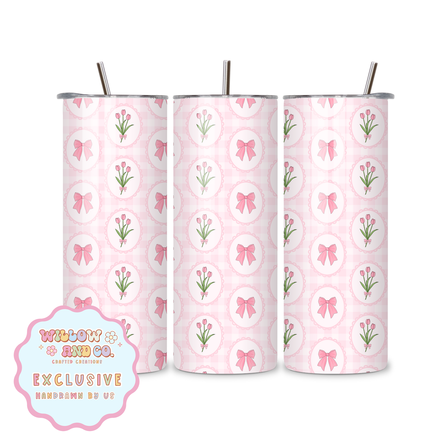 Tulip Bloom (Gingham) - Metal Tumbler