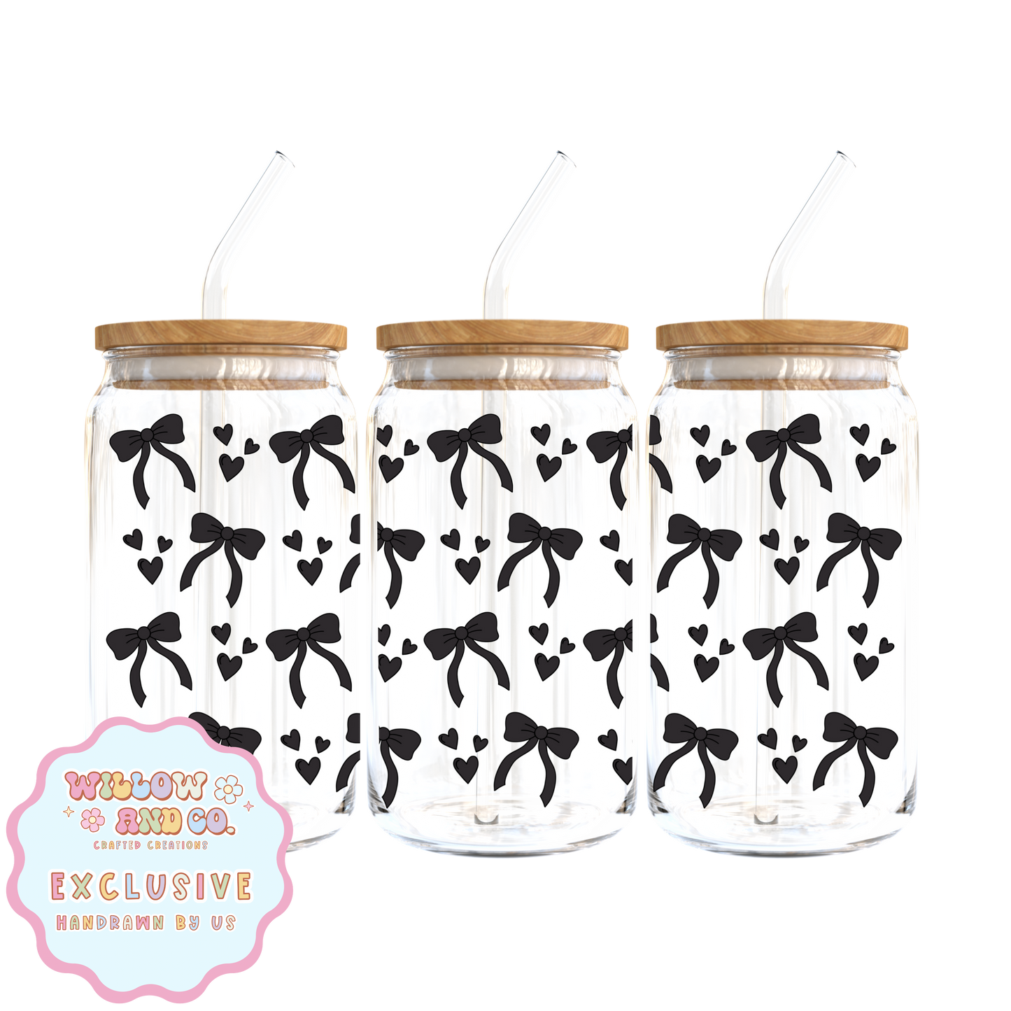 Love & Bows (Black) - Glass Tumbler