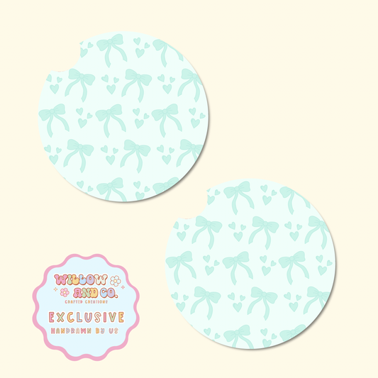 Love & Bows (Teal) - Car Coasters
