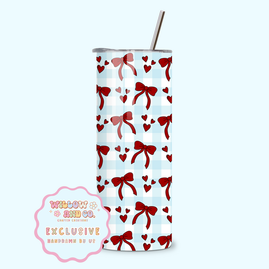 Love & Bows (Blue Gingham) - Metal Tumbler