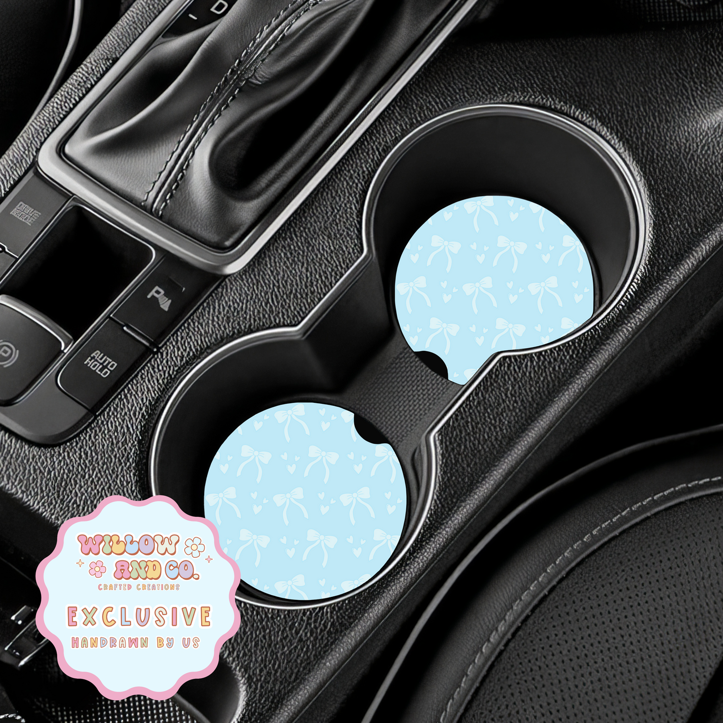 Love & Bows (Blue) - Car Coasters