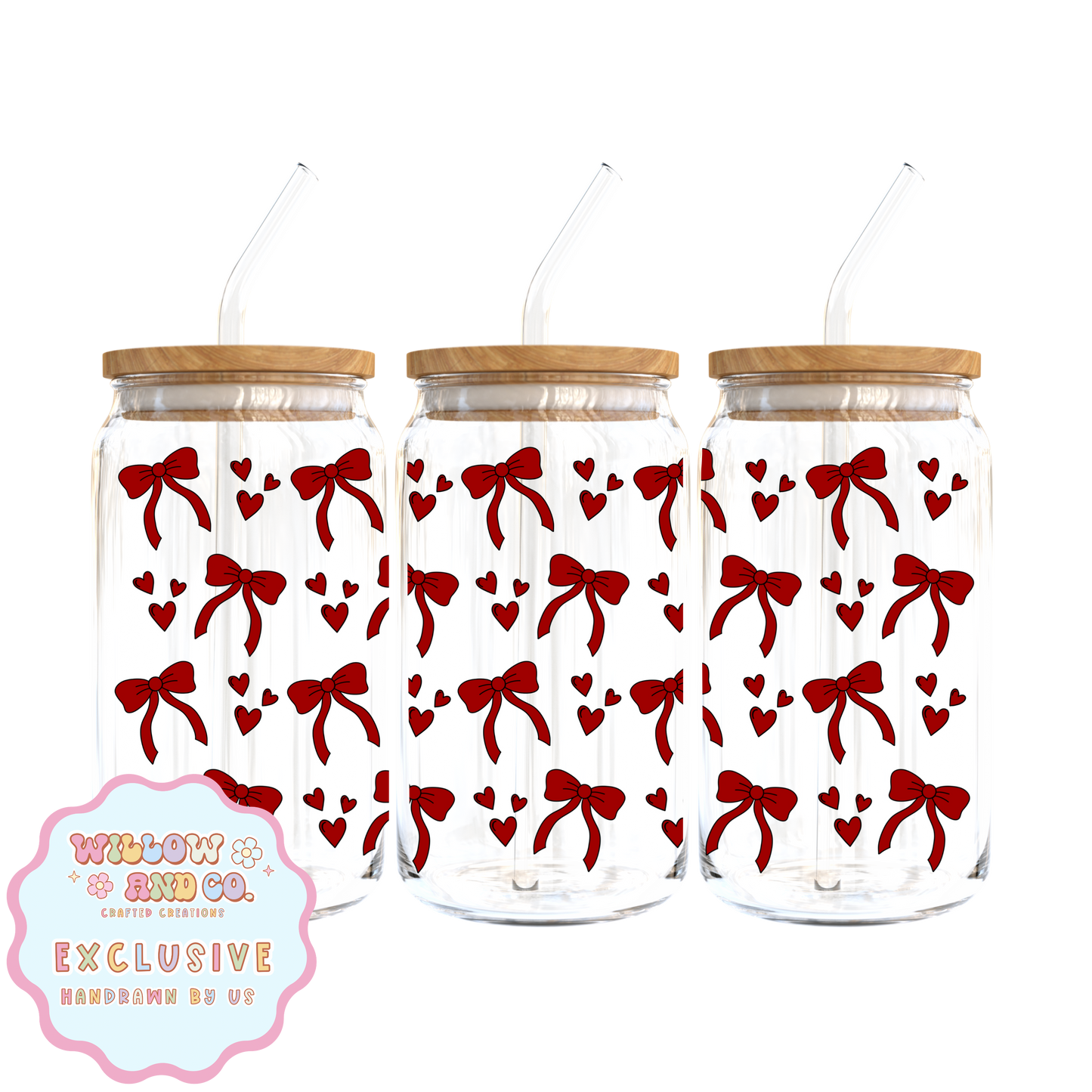 Love & Bows (Red) - Glass Tumbler