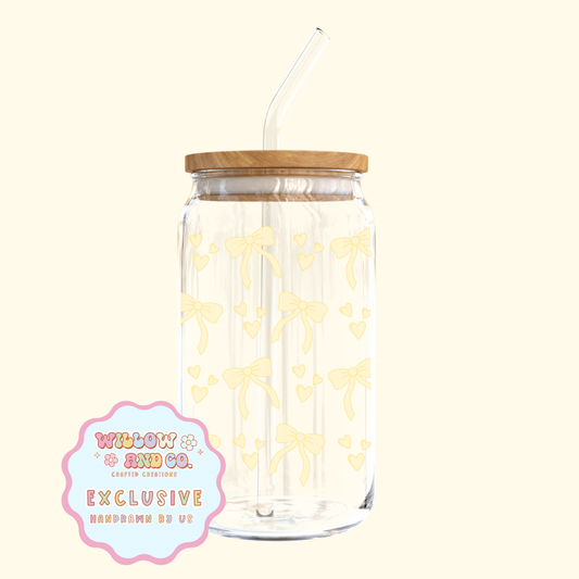 Love & Bows (Yellow) - Glass Tumbler
