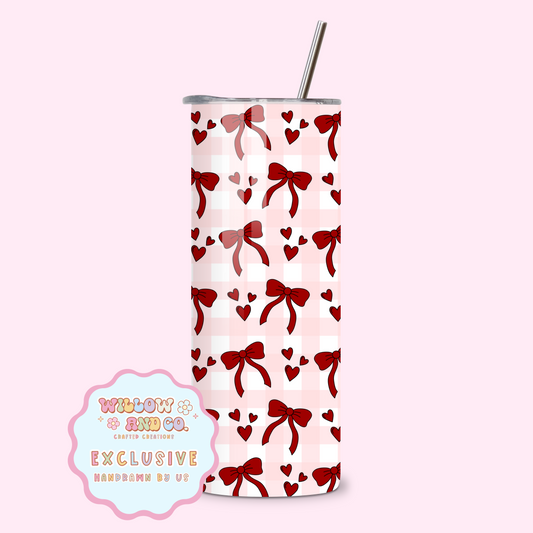 Love & Bows (Pink Gingham) - Metal Tumbler