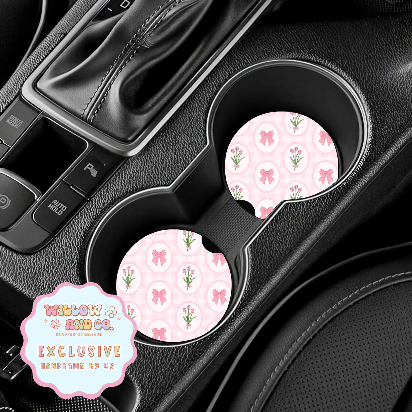 Tulip Bloom (Gingham) - Car Coasters