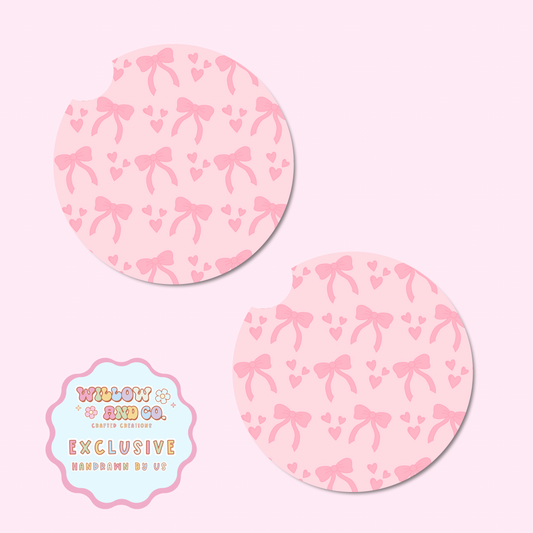 Love & Bows (Pink) - Car Coasters