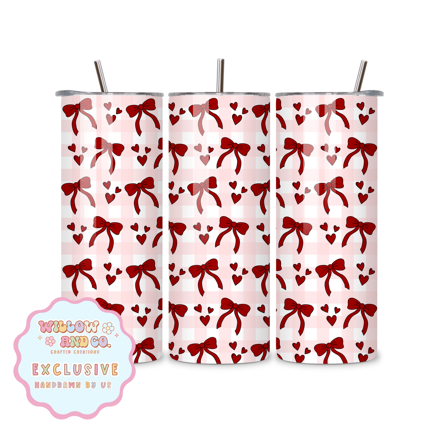 Love & Bows (Pink Gingham) - Metal Tumbler