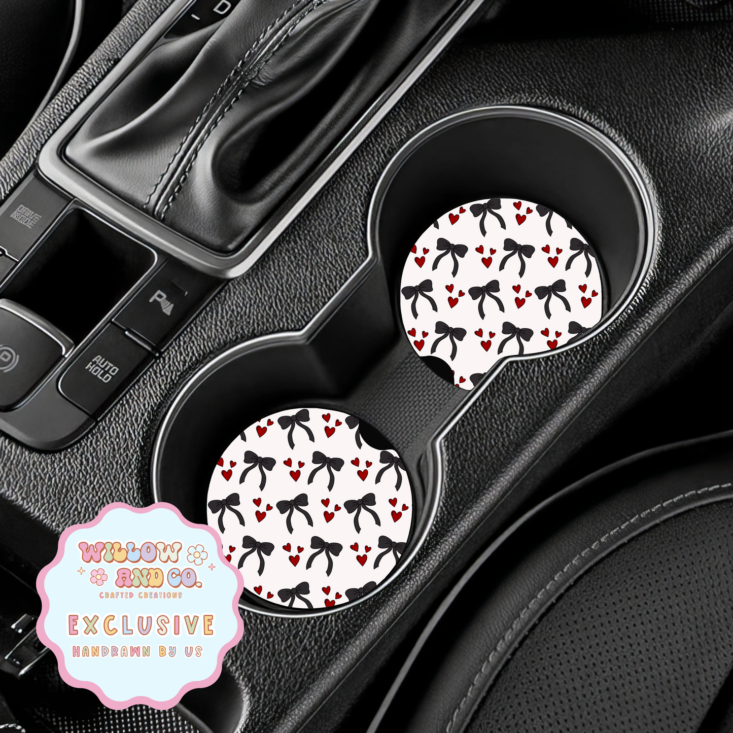 Love & Bows (Red & Black) - Car Coasters