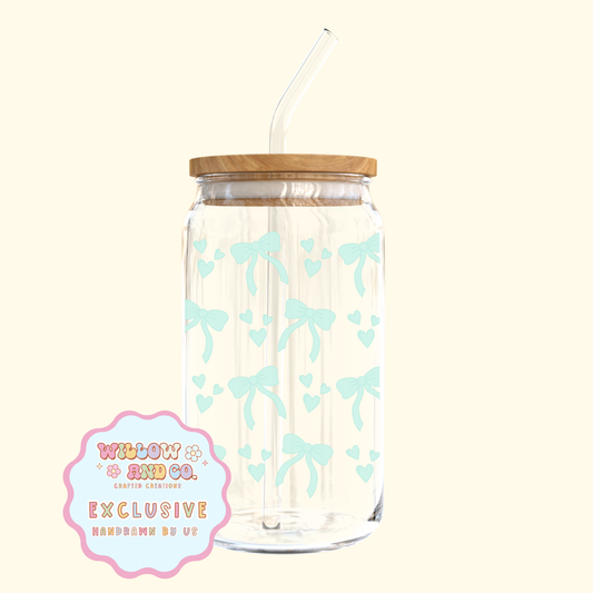 Love & Bows (Teal) - Glass Tumbler