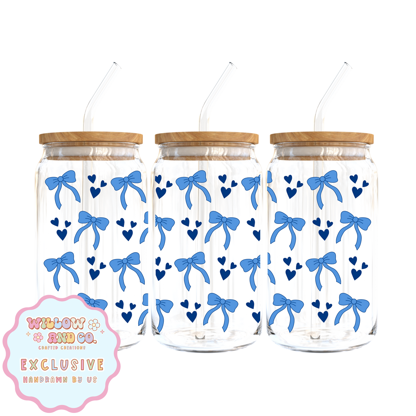 Love & Bows (Blue Mix) - Glass Tumbler