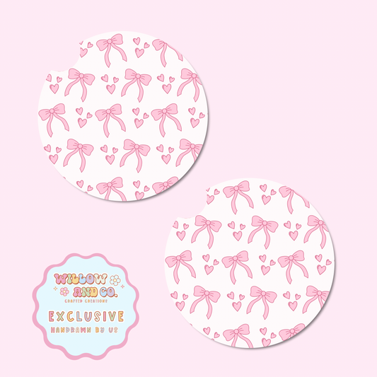 Love & Bows (Light Pink) - Car Coasters