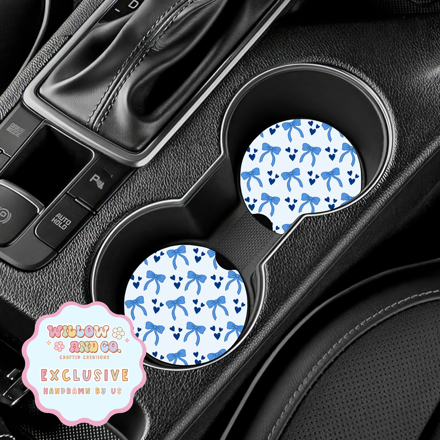 Love & Bows (Blue Mix) - Car Coasters