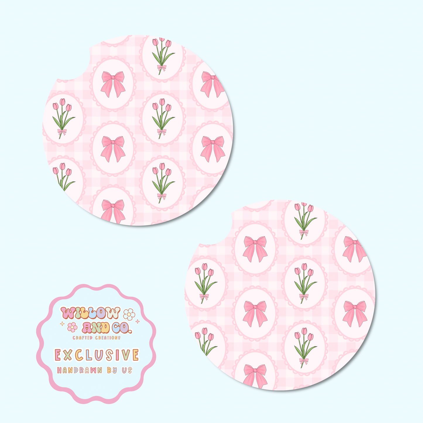 Tulip Bloom (Gingham) - Car Coasters