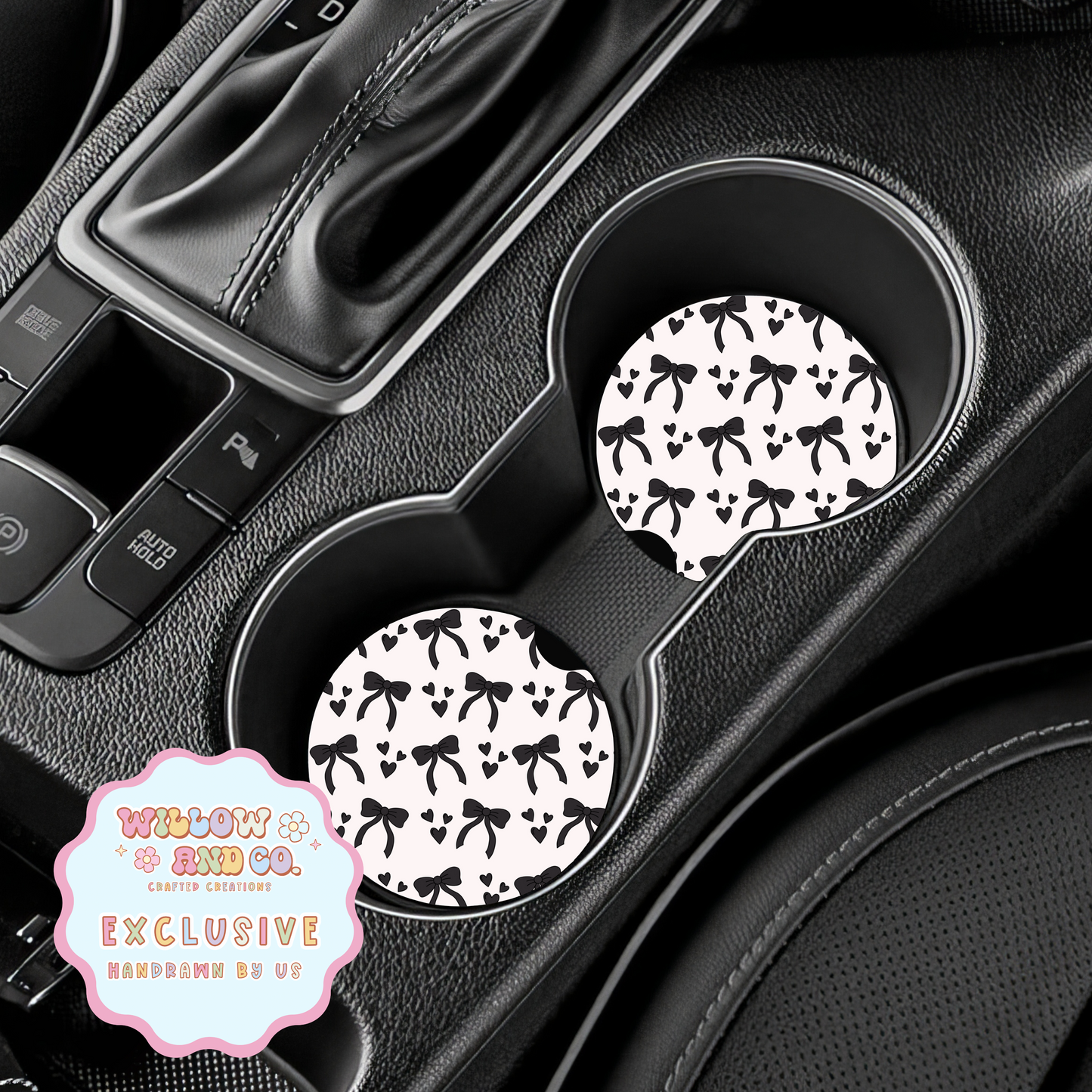 Love & Bows (Black) - Car Coasters