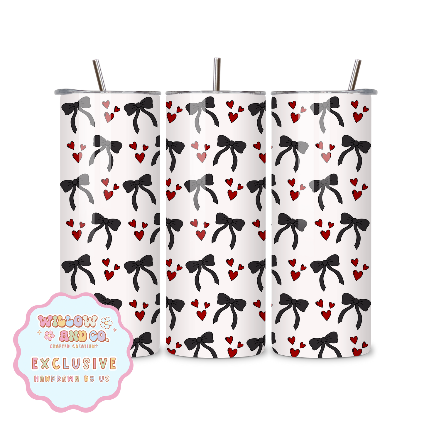 Love & Bows (Red & Black) - Metal Tumbler
