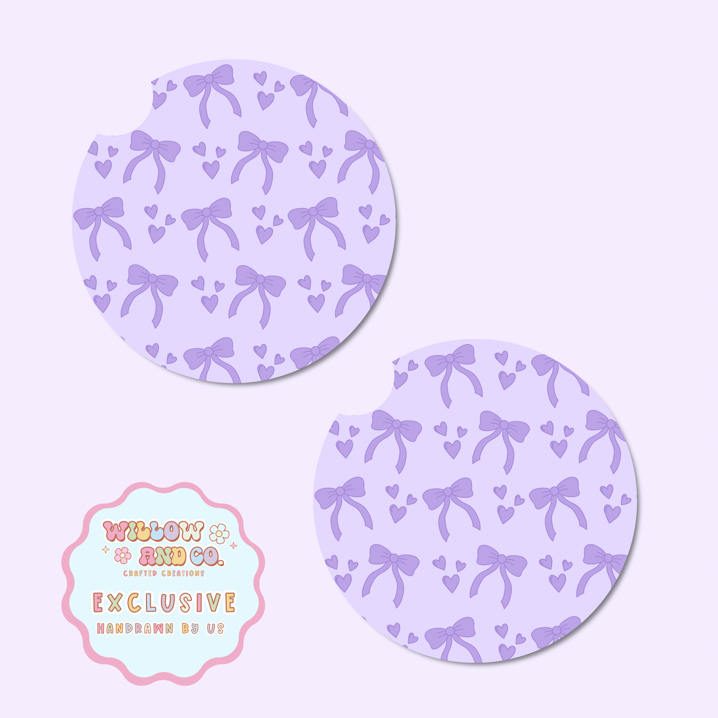 Love & Bows (Purple) - Car Coasters