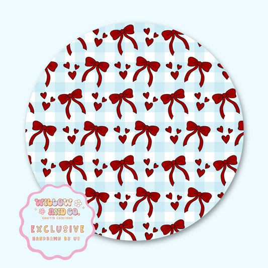 Love & Bows (Blue Gingham) - Mousepad