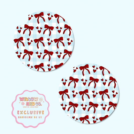 Love & Bows (Blue Gingham) - Car Coasters