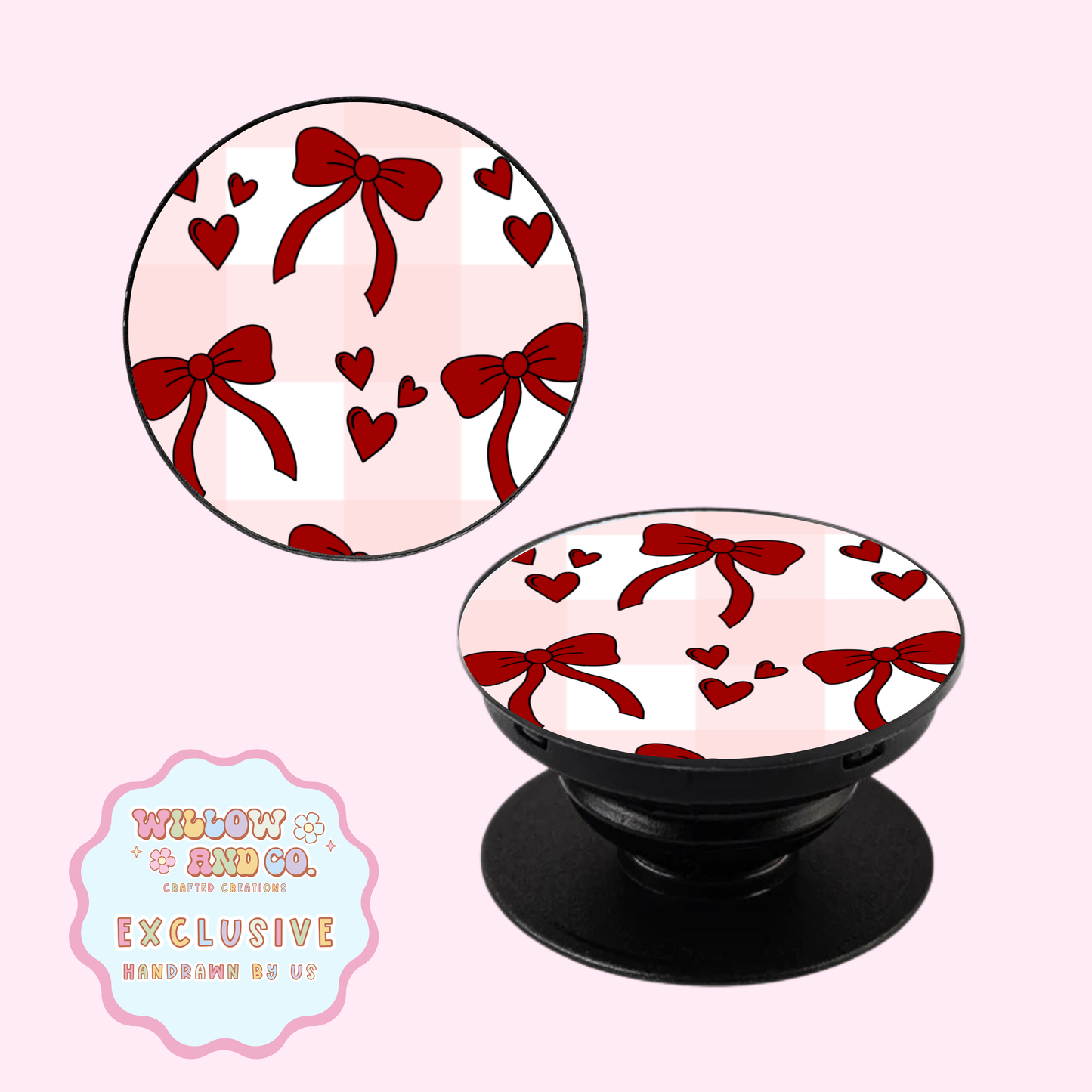 Love & Bows (Pink Gingham) - Pop Socket