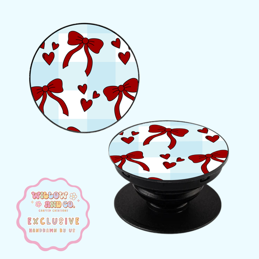 Love & Bows (Blue Gingham) - Pop Socket