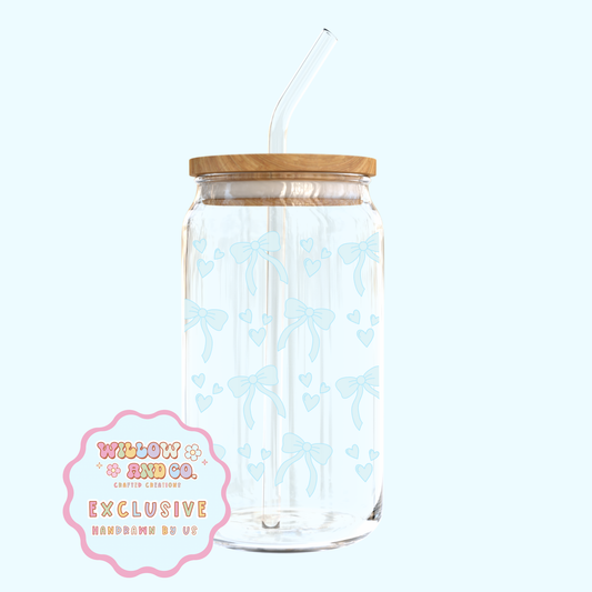 Love & Bows (Blue) - Glass Tumbler