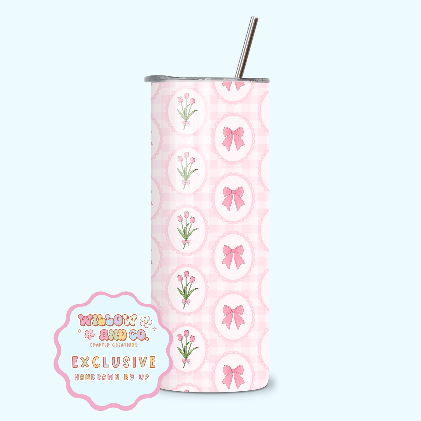 Tulip Bloom (Gingham) - Metal Tumbler