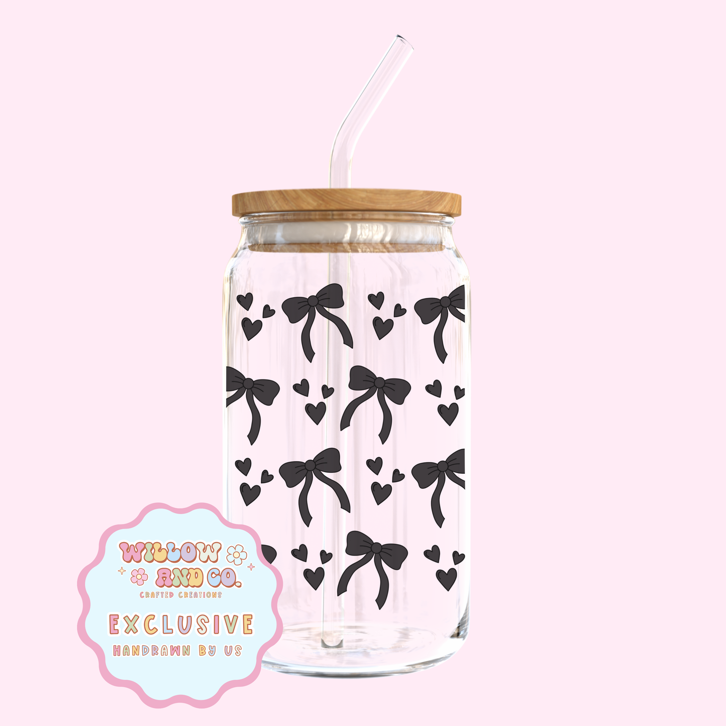 Love & Bows (Black) - Glass Tumbler