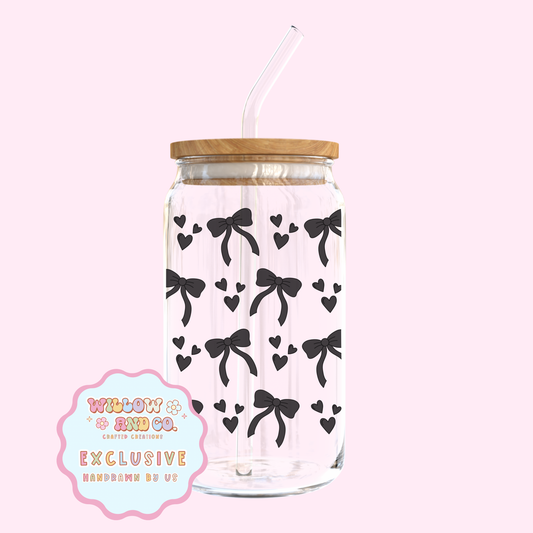 Love & Bows (Black) - Glass Tumbler