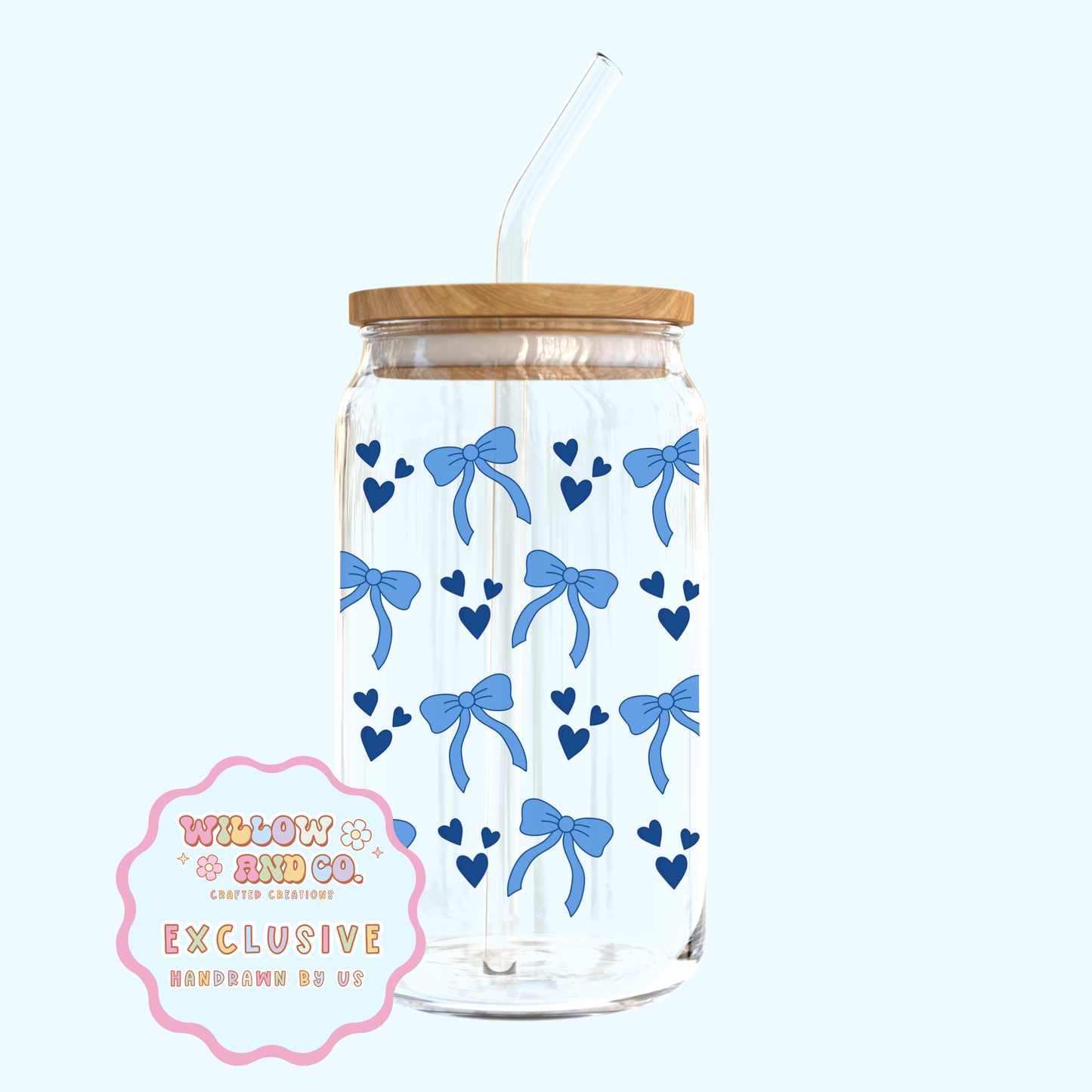 Love & Bows (Blue Mix) - Glass Tumbler
