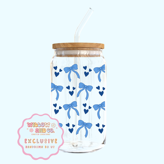 Love & Bows (Blue Mix) - Glass Tumbler