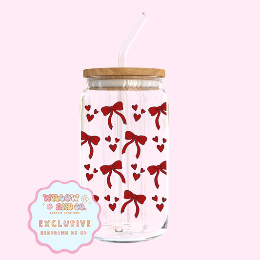 Love & Bows (Red) - Glass Tumbler