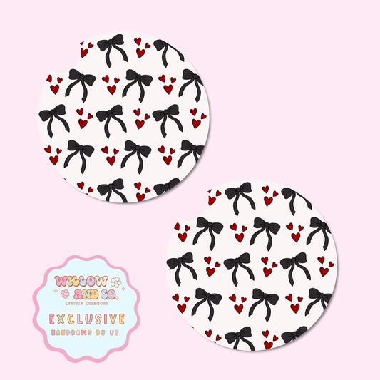 Love & Bows (Red & Black) - Car Coasters