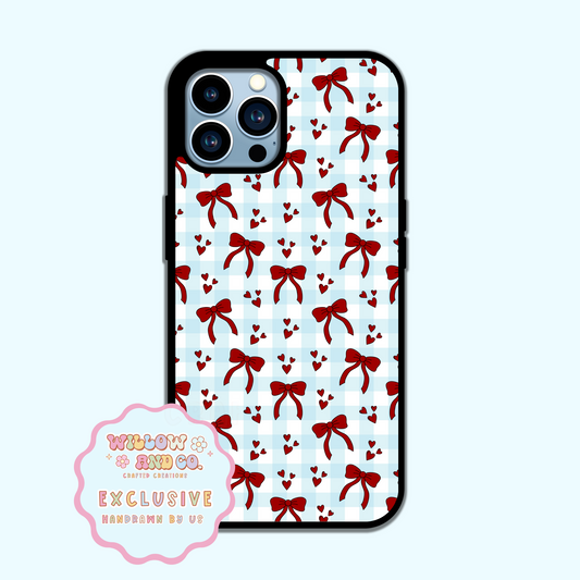 Love & Bows (Blue Gingham) - Phone Case