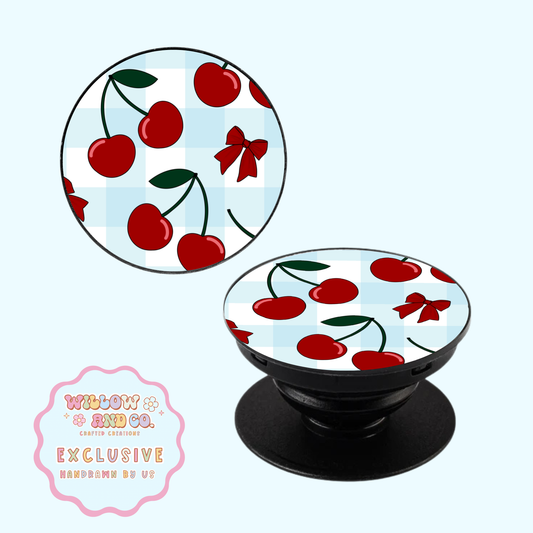 Cherry Vibes (Blue Gingham) - Pop Socket