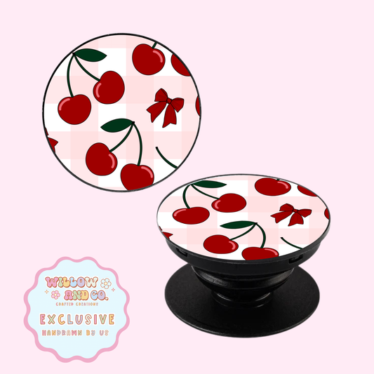 Cherry Vibes (Pink Gingham) - Pop Socket