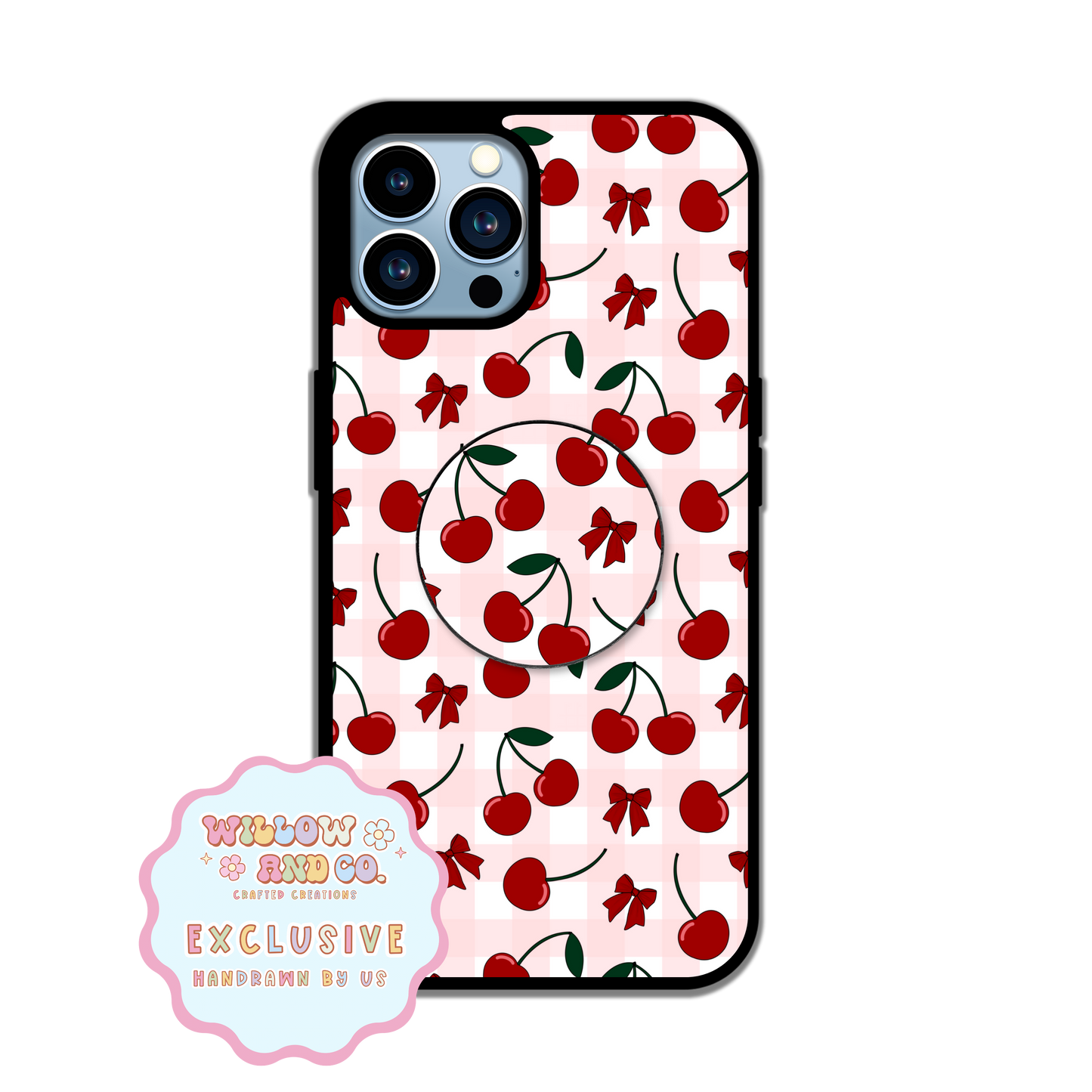 Cherry Vibes (Pink Gingham) - Pop Socket