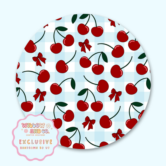Cherry Vibes (Blue Gingham) - Mousepad