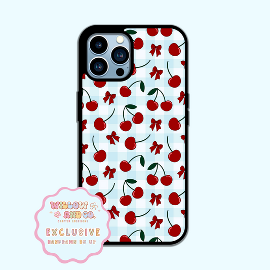 Cherry Vibes (Blue Gingham) - Phone Case