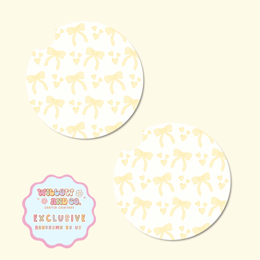 Love & Bows (Yellow) - Car Coasters