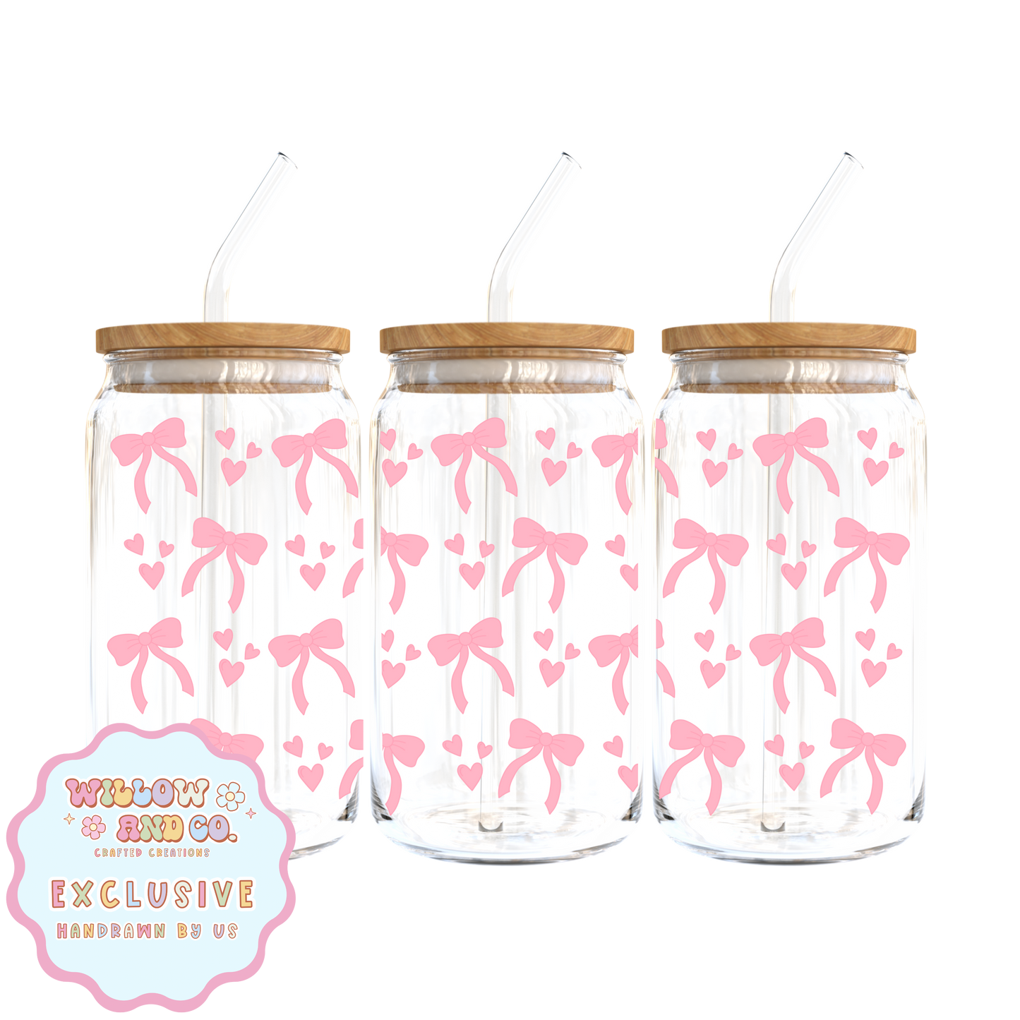 Love & Bows (Pink) - Glass Tumbler