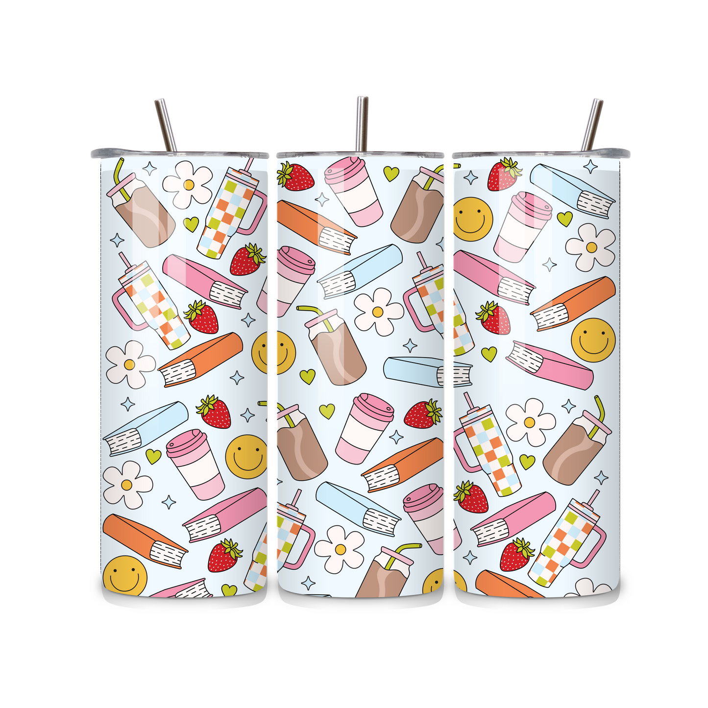 Book and Iced Coffee Girly Metal Tumbler