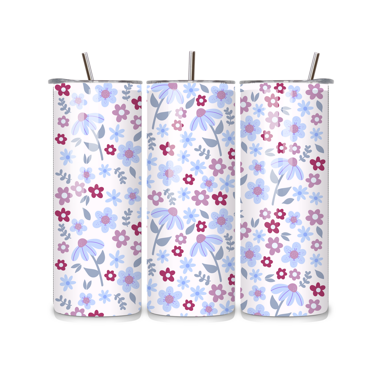 Winter Floral Metal Tumbler