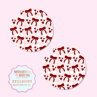 Love & Bows (Pink Gingham) - Car Coasters