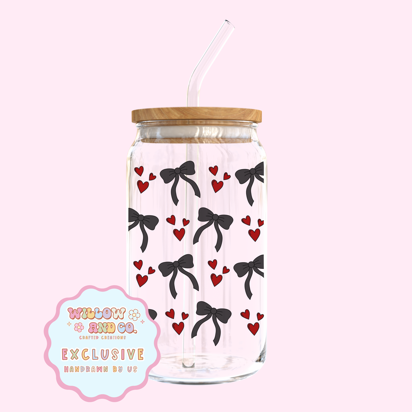 Love & Bows (Red & Black) - Glass Tumbler
