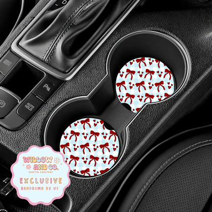 Love & Bows (Blue Gingham) - Car Coasters