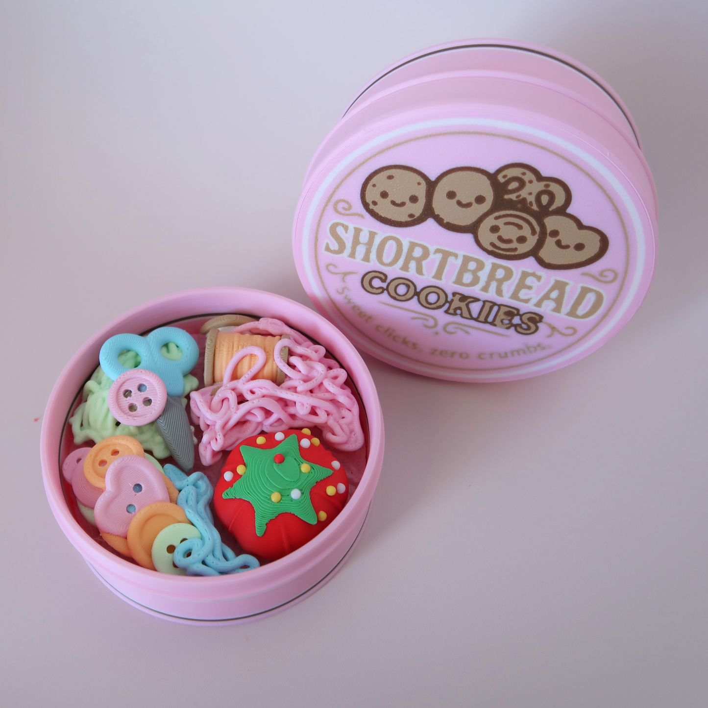 Shortbread Tin Fidget Clicker | Cookie or Sewing Kit Clicker Toy