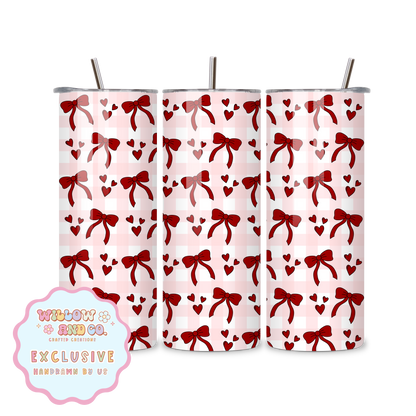 Love & Bows (Pink Gingham) - Metal Tumbler