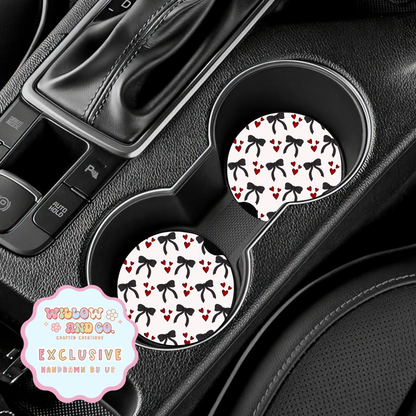 Love & Bows (Red & Black) - Car Coasters