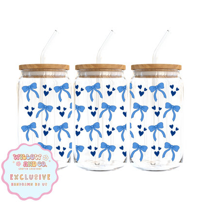 Love & Bows (Blue Mix) - Glass Tumbler